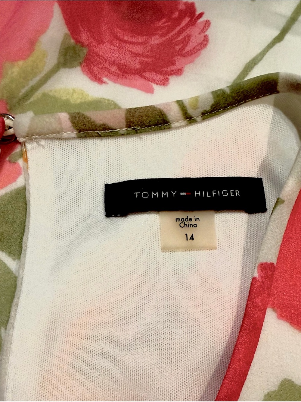 Tommy Hilfiger White Floral Sleeveless Mini Dress w/Pink & Yellow Blooms Sz 14 - Picture 3 of 3
